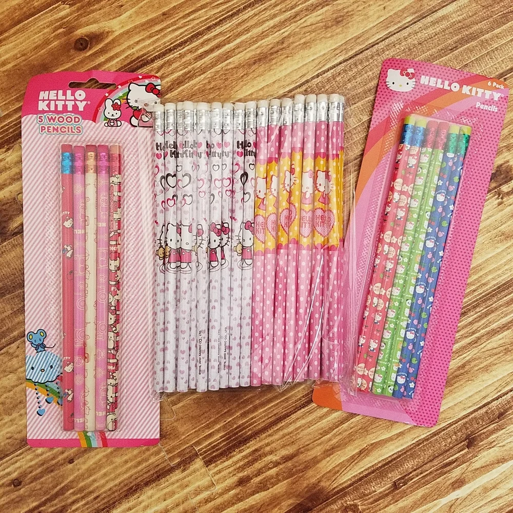Hello Kitty Pink Wood Pencil Set Lot Sanrio